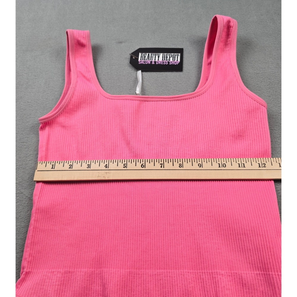 Pink Perfect Fit Tank Top Bodysuit Ribbed Seamless Square Neck MEDIUM New - Picture 5 of 8